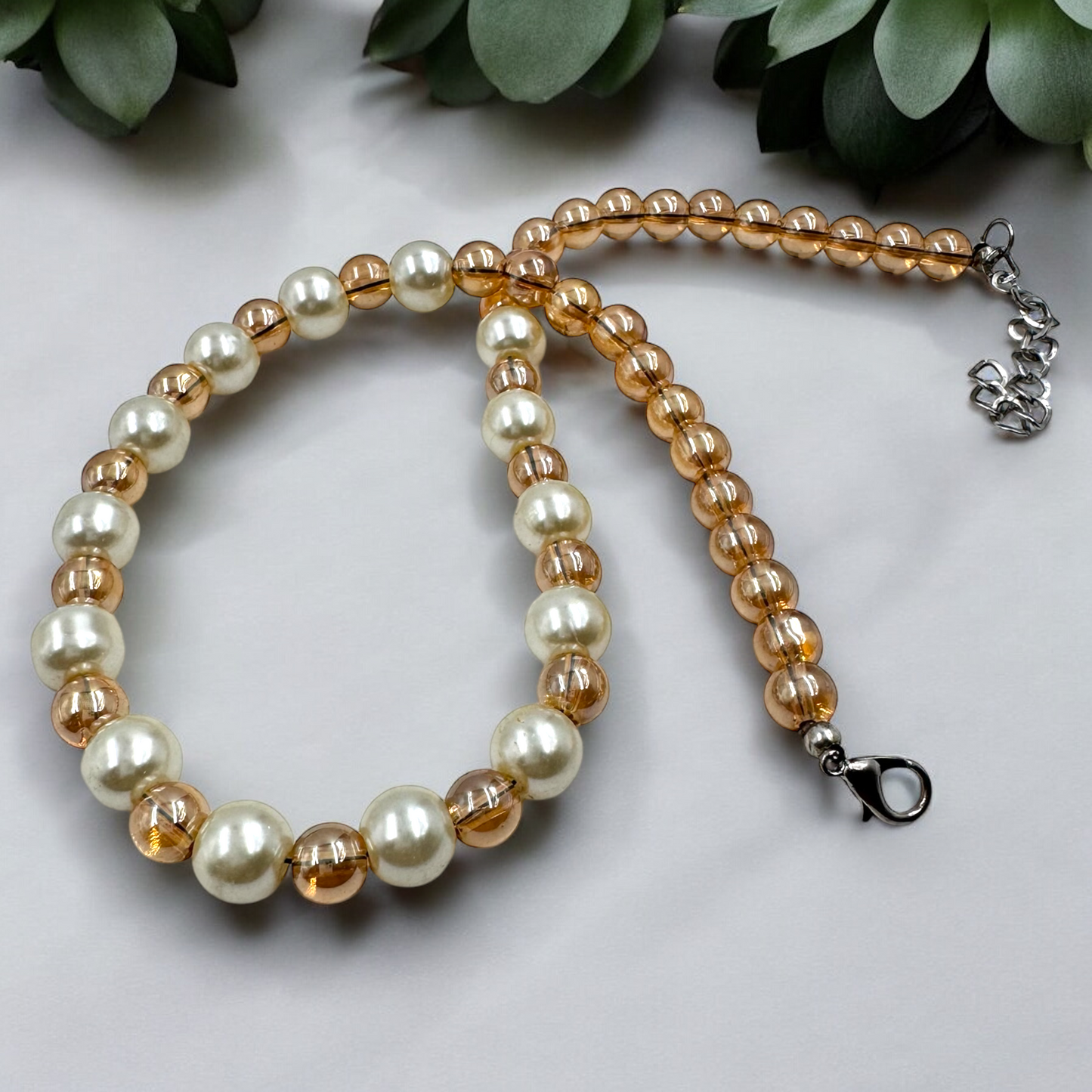 Classic Pearl and Crystal Bead Necklace Set with Matching Earrings by Fluxa Fashion