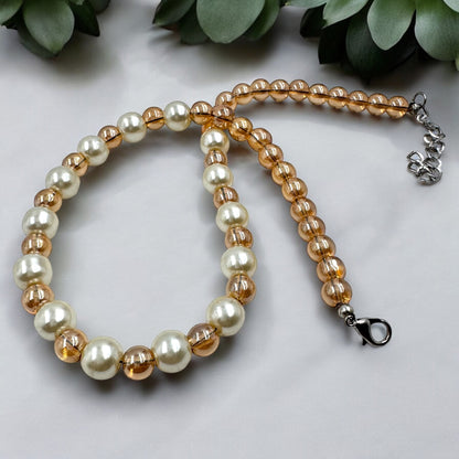 Classic Pearl and Crystal Bead Necklace Set with Matching  Earrings by Fluxa Fashion