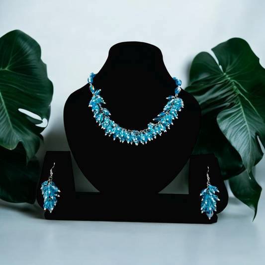 Blue Cluster Bead Necklace by Fluxa Fashion