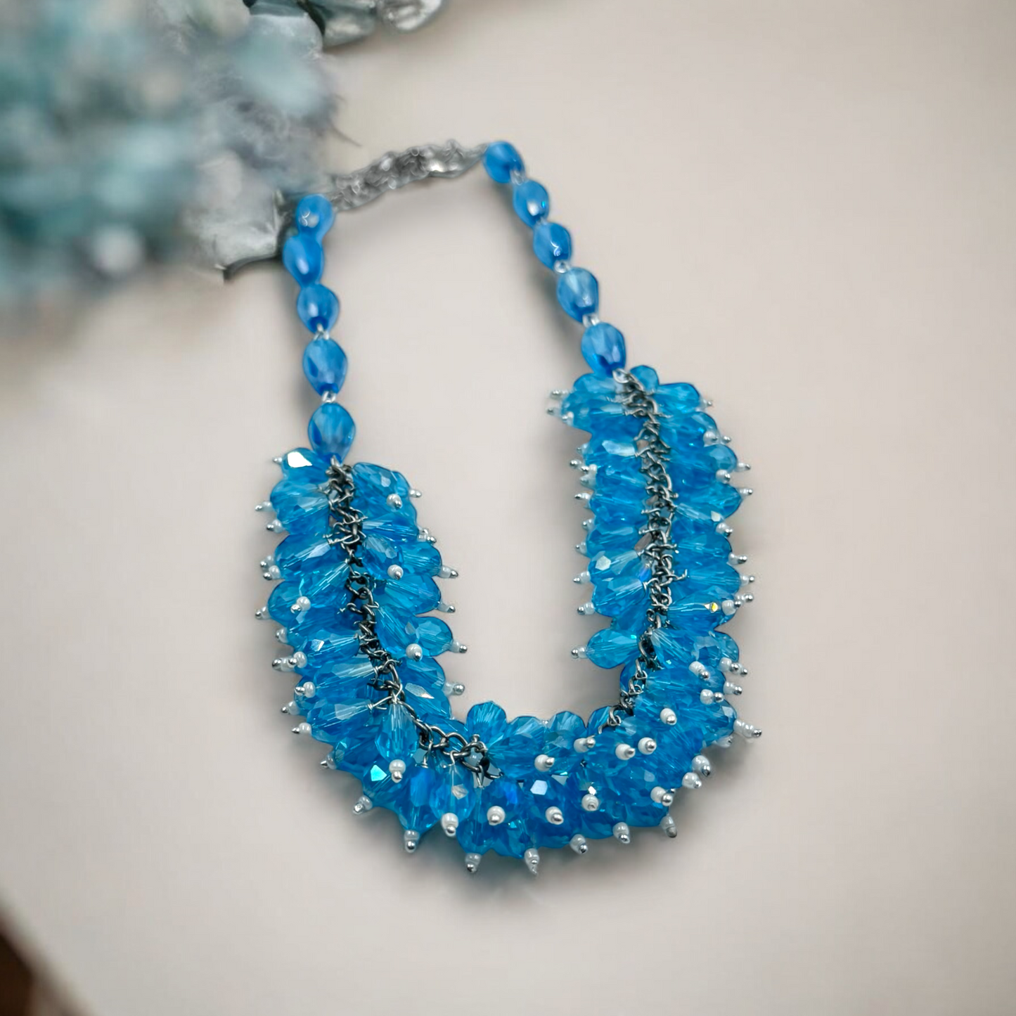 Blue Cluster Bead Necklace by Fluxa Fashion
