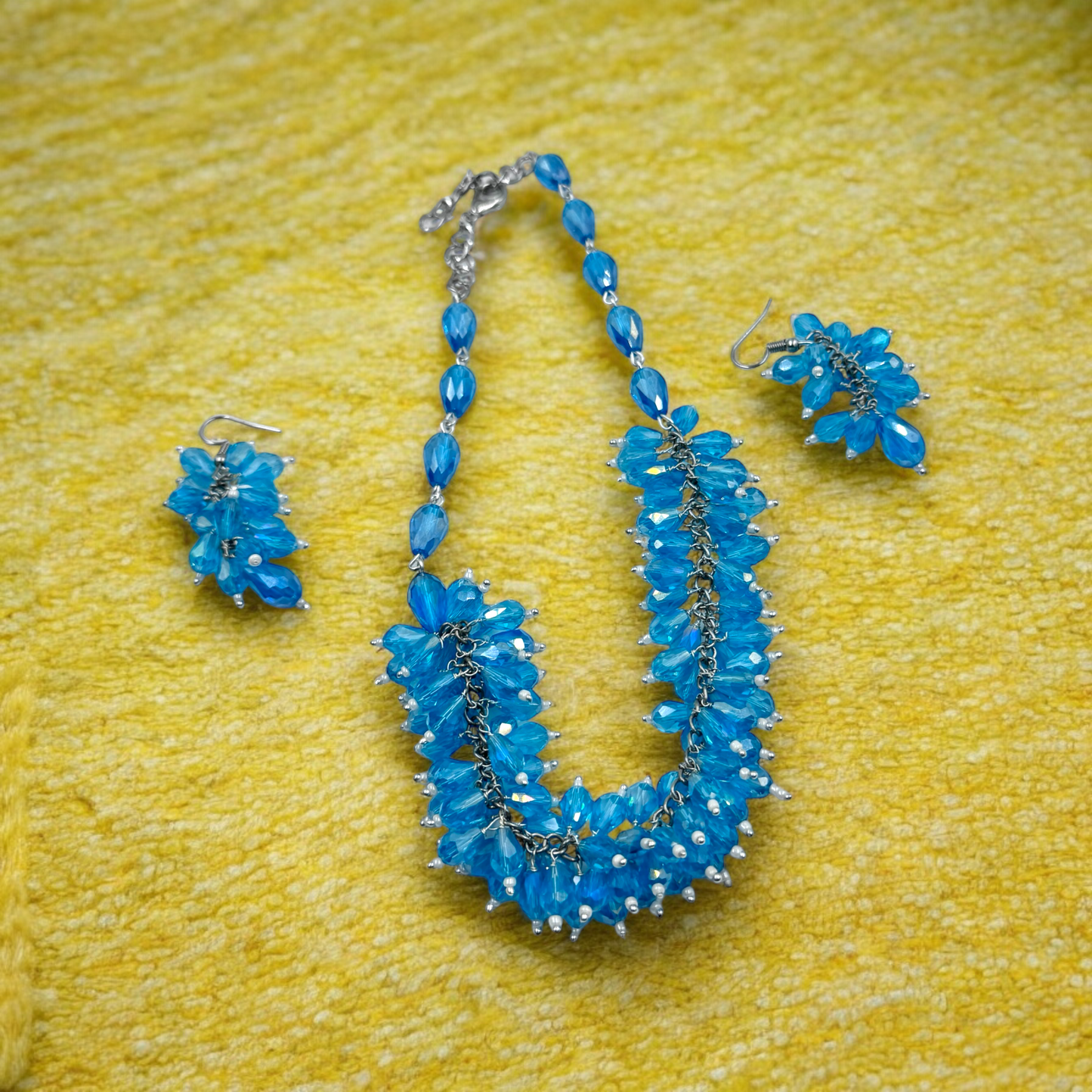 Blue Cluster Bead Necklace by Fluxa Fashion