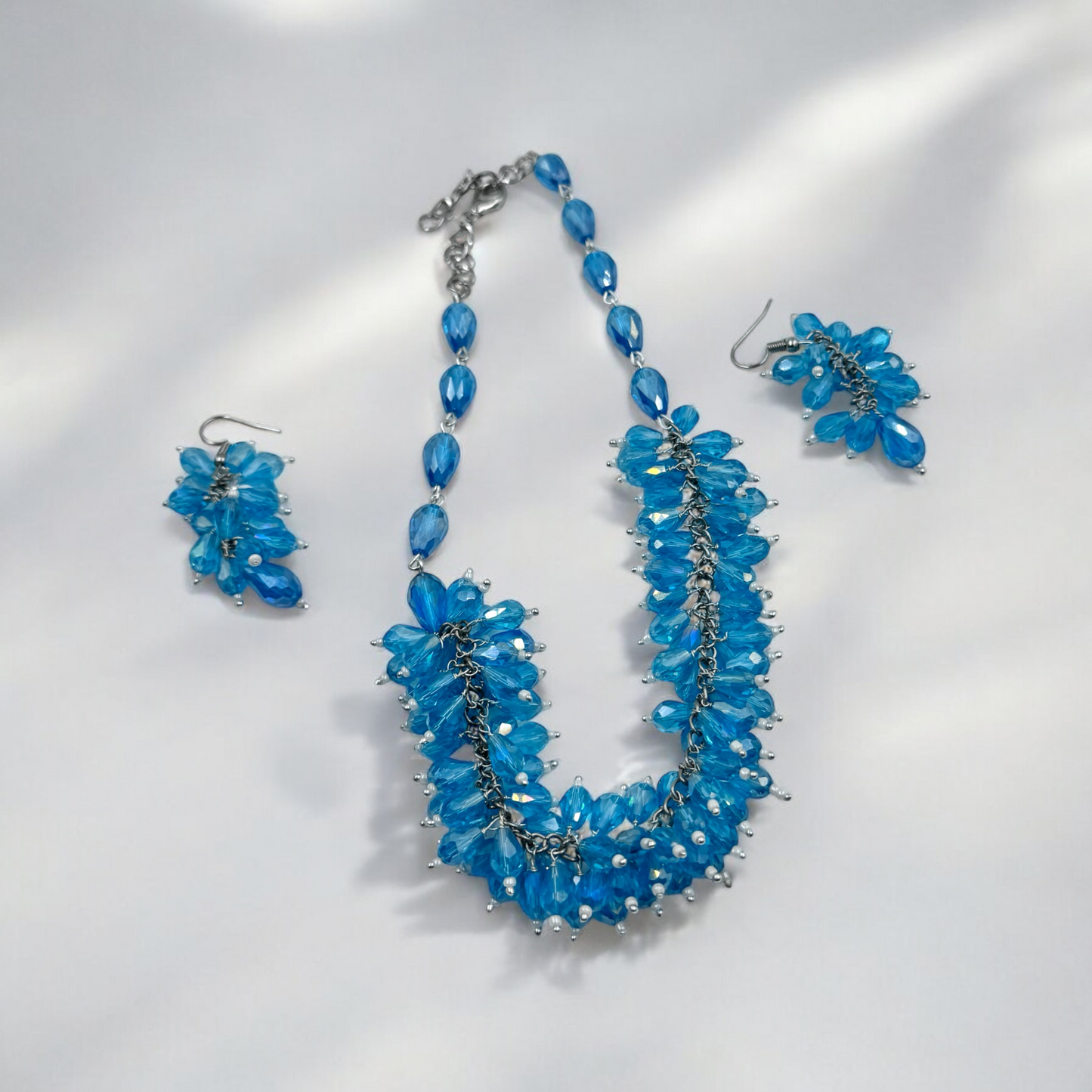 Blue Cluster Bead Necklace by Fluxa Fashion